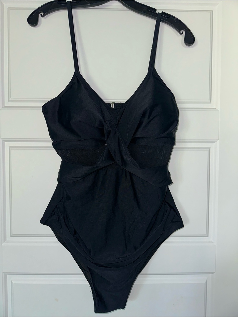Twist-Front Black One-Piece Swimsuit with Slim Straps